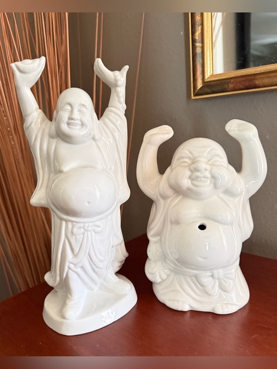 unbranded￼ Other - Pair of 2 Vintage Smiling Buddha Porcelain Chinese Religious Figures 9” & 7” H